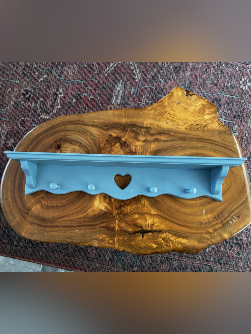 Blue Vintage Heart Peg Wall Shelf